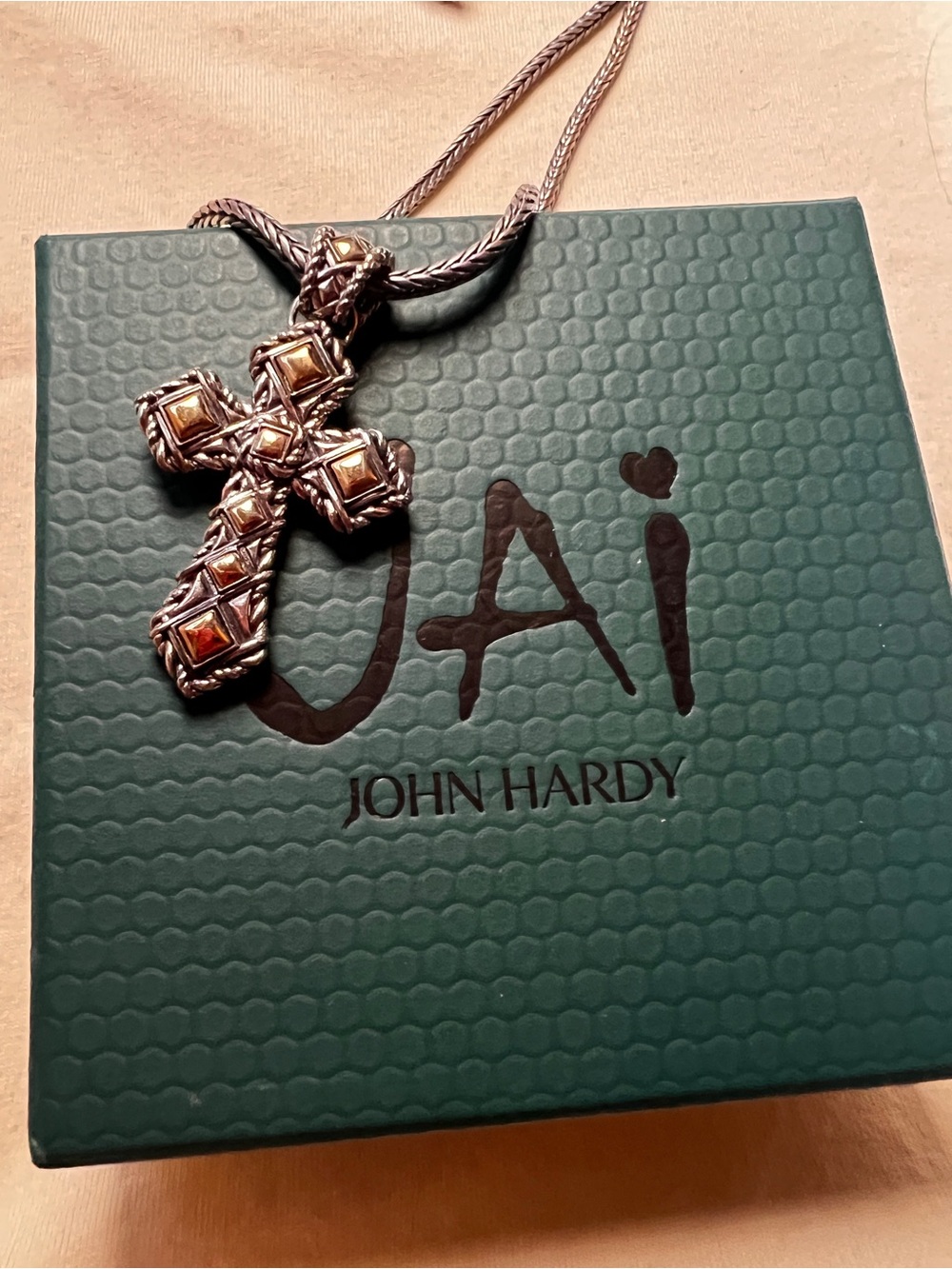 JAI John Hardy Sterling Silver and 14k Gold Cross with Chain